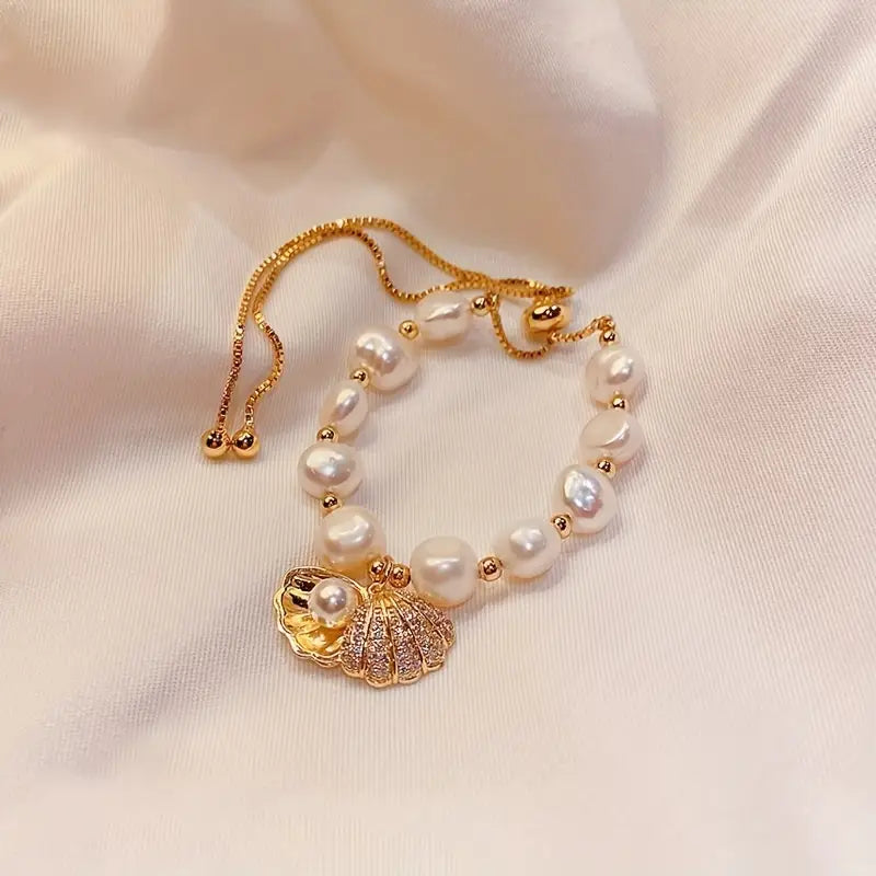 Baroque summer shell freshwater pearl bracelet