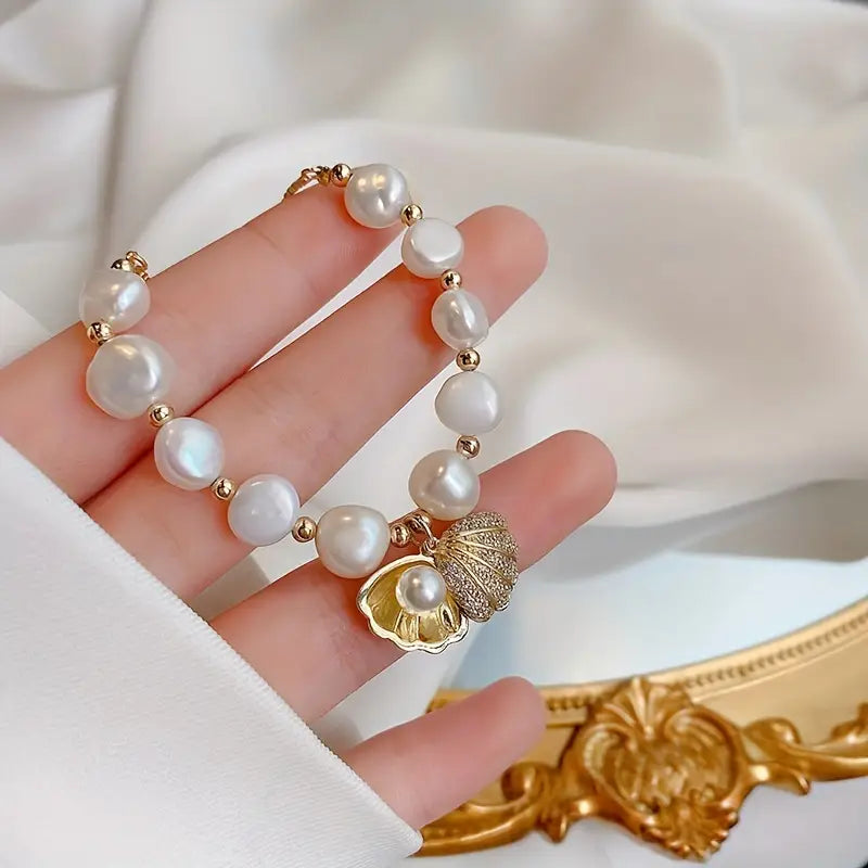 Baroque summer shell freshwater pearl bracelet